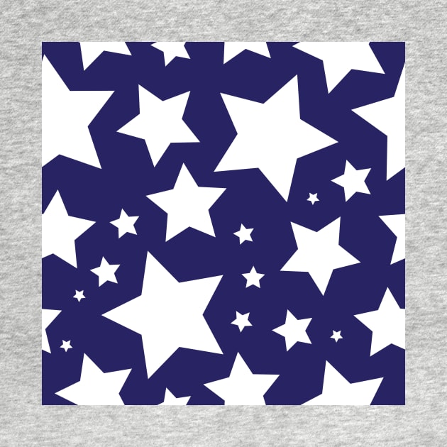 White star print on navy blue by bettyretro